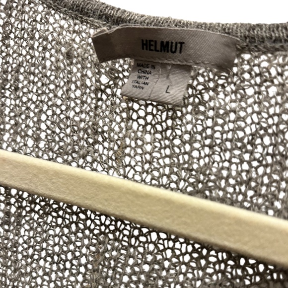 Helmut Lang gray khaki 100% ALPACA v-neck asymmetrical hem sweater L - Picture 3 of 7